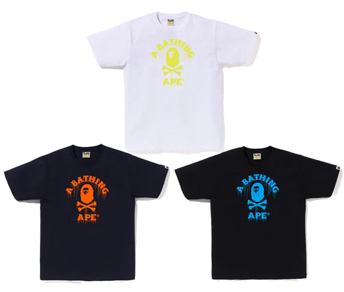 A BATHING APE DRIP APE CROSSBONE COLLEGE TEE