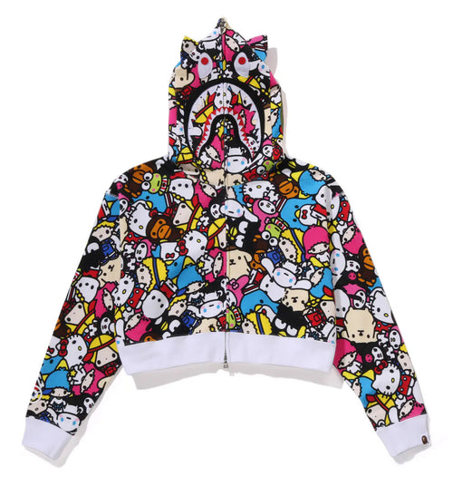 A BATHING APE Ladies' BABY MILO x SANRIO CHARACTERS CROPPED SHARK FULL ZIP HOODIE