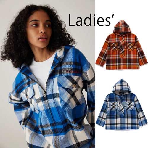 A BATHING APE Ladies' BAPE CHECK HALF ZIP HOODIE SHIRT