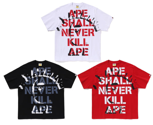 A BATHING APE SPRAY PRINT COLLEGE RELAXED FIT TEE