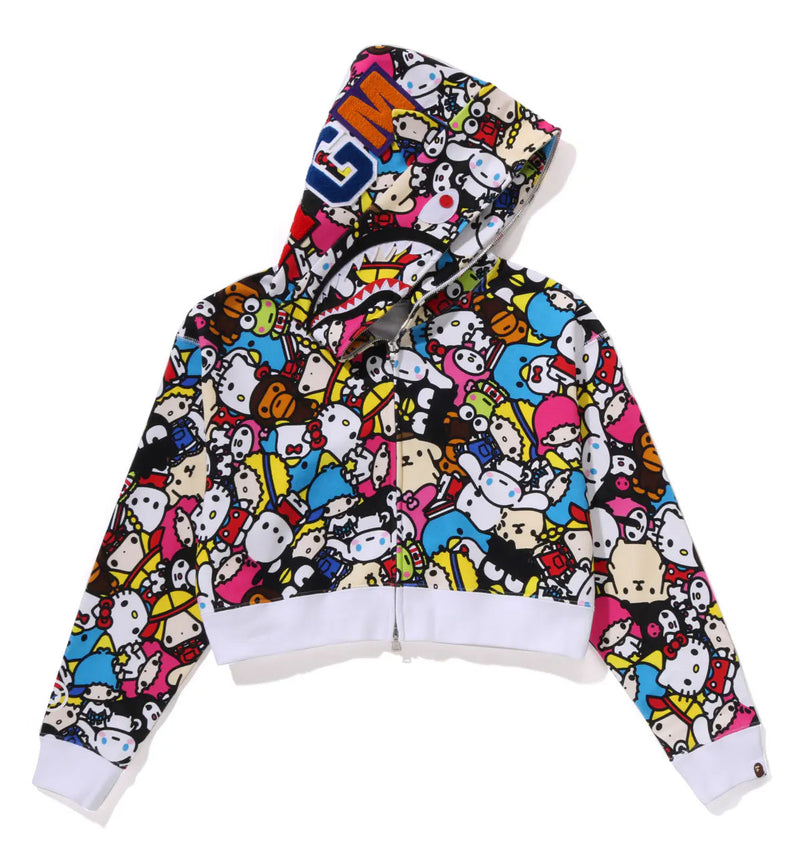 A BATHING APE Ladies' BABY MILO x SANRIO CHARACTERS CROPPED SHARK FULL ZIP HOODIE