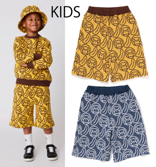 A BATHING APE BAPE KIDS BANANA MILO KNIT JACQUARD SHORTS