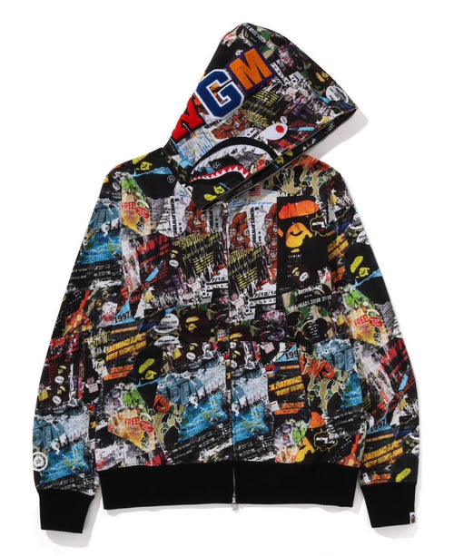 A BATHING APE BAPE FLYER PATTERN SHARK FULL ZIP HOODIE