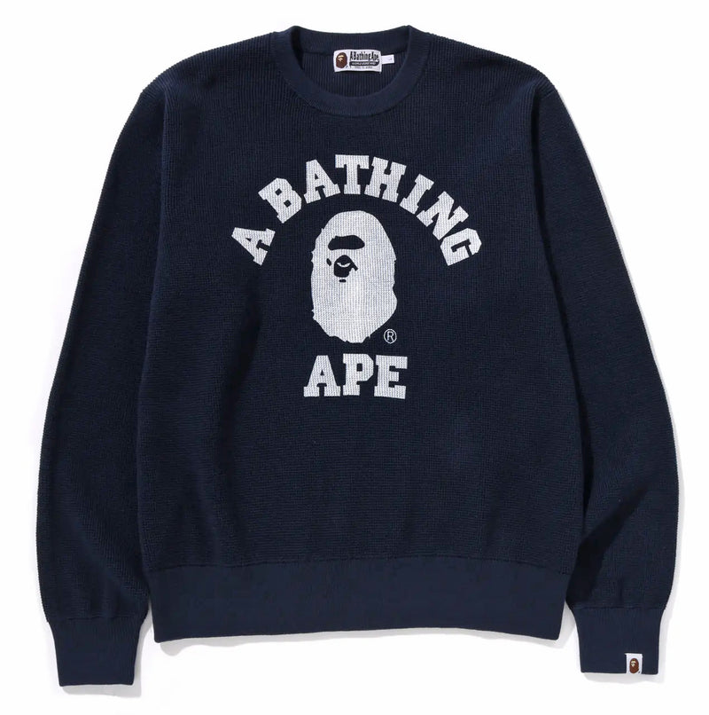 A BATHING APE COLLEGE WAFFLE CREWNECK SWEAT SHIRT