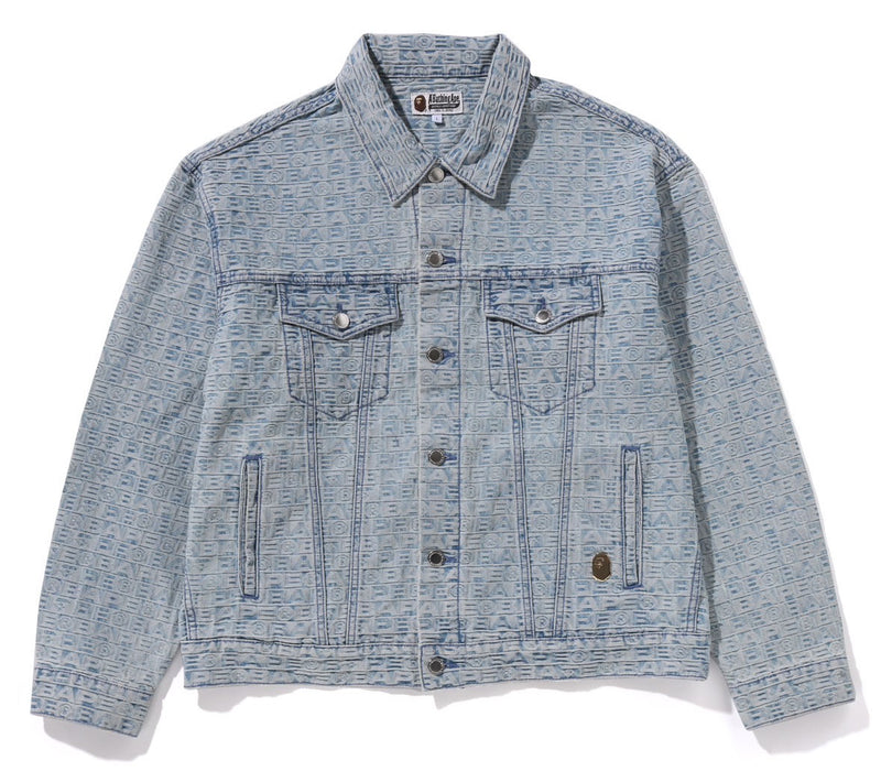 A BATHING APE LUX SPORT PATTERN JACQUARD 13OZ DENIM TRUCKER JACKET