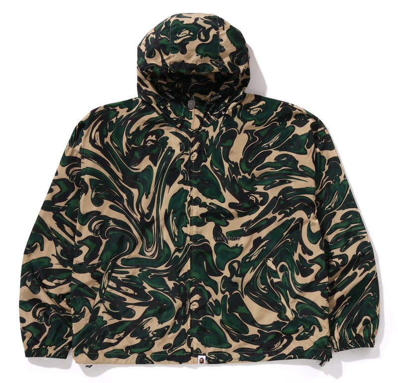 A BATHING APE MARBLING CAMO BATHING APE LOGO NYLON HOODIE JACKET