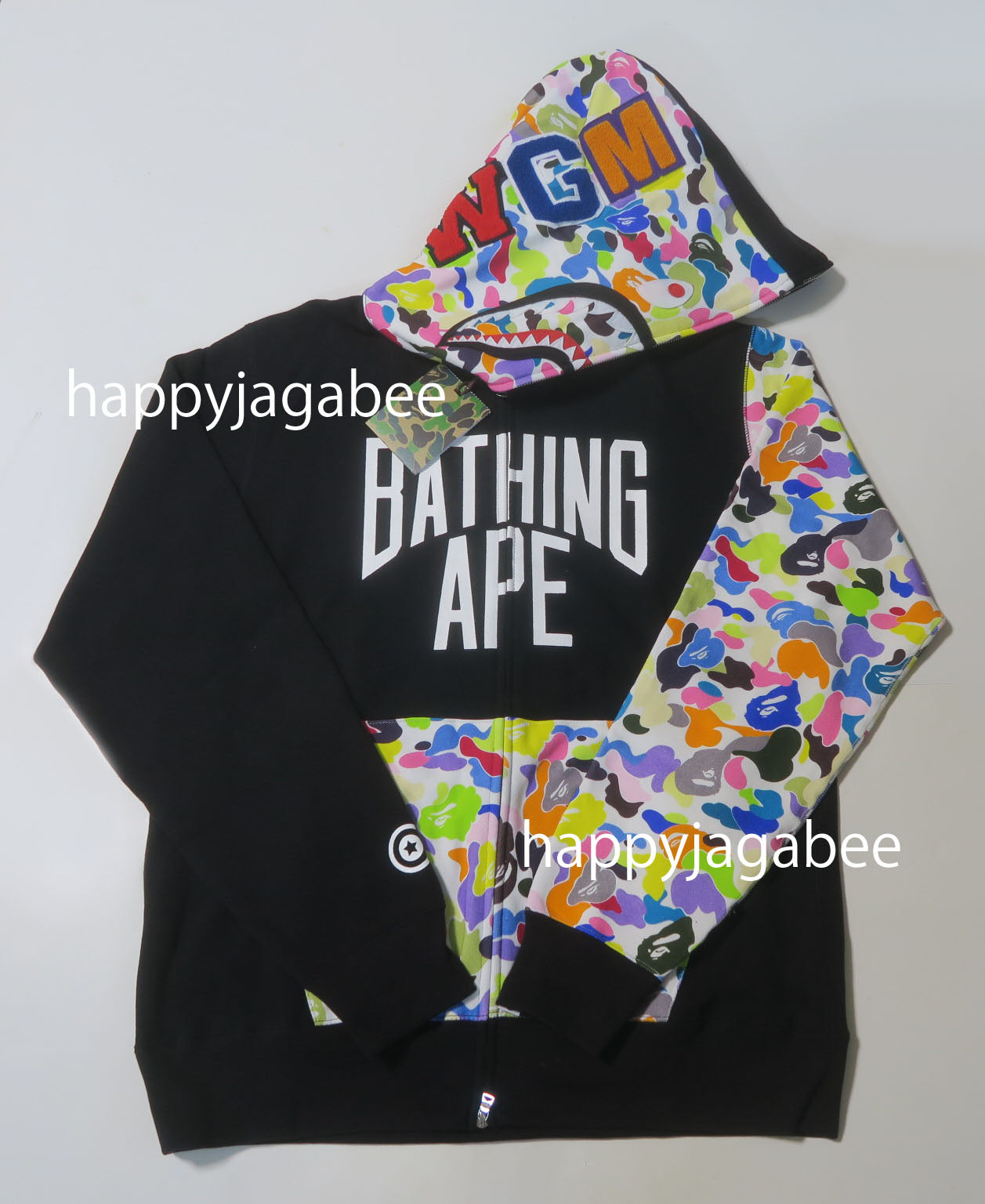 A BATHING APE MULTI CAMO NYC LOGO SHARK HOODIE