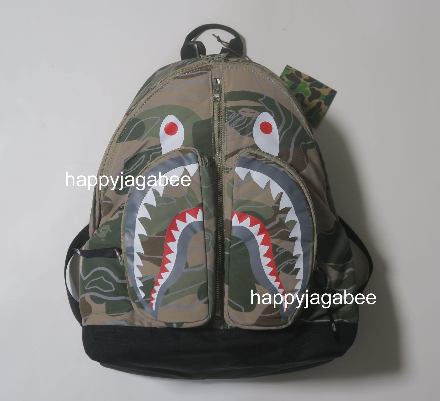 BAPE: Green Layered Line Camo Shark Backpack