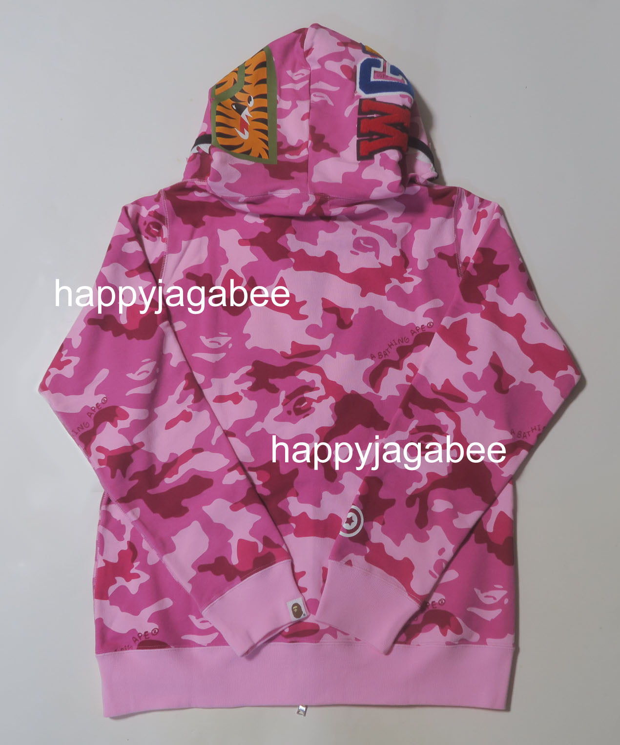 Bape Womens Woodland Camo Shark Full Zip Hoodie Pink