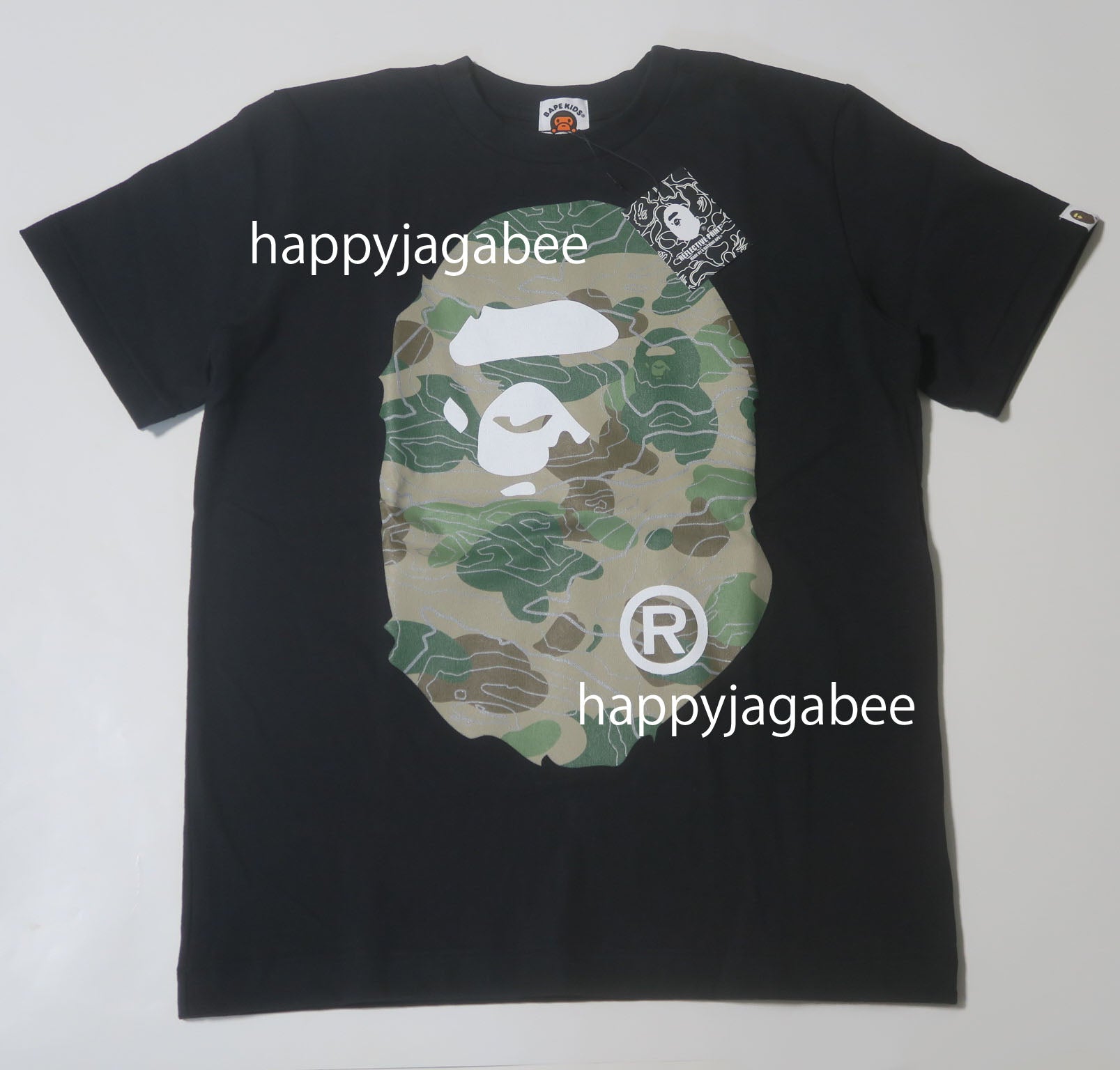 A BATHING APE BAPE KIDS LAYERED LINE CAMO BIG APE HEAD TEE ( KIDS & JUNIOR  ) GLOW IN THE DARK