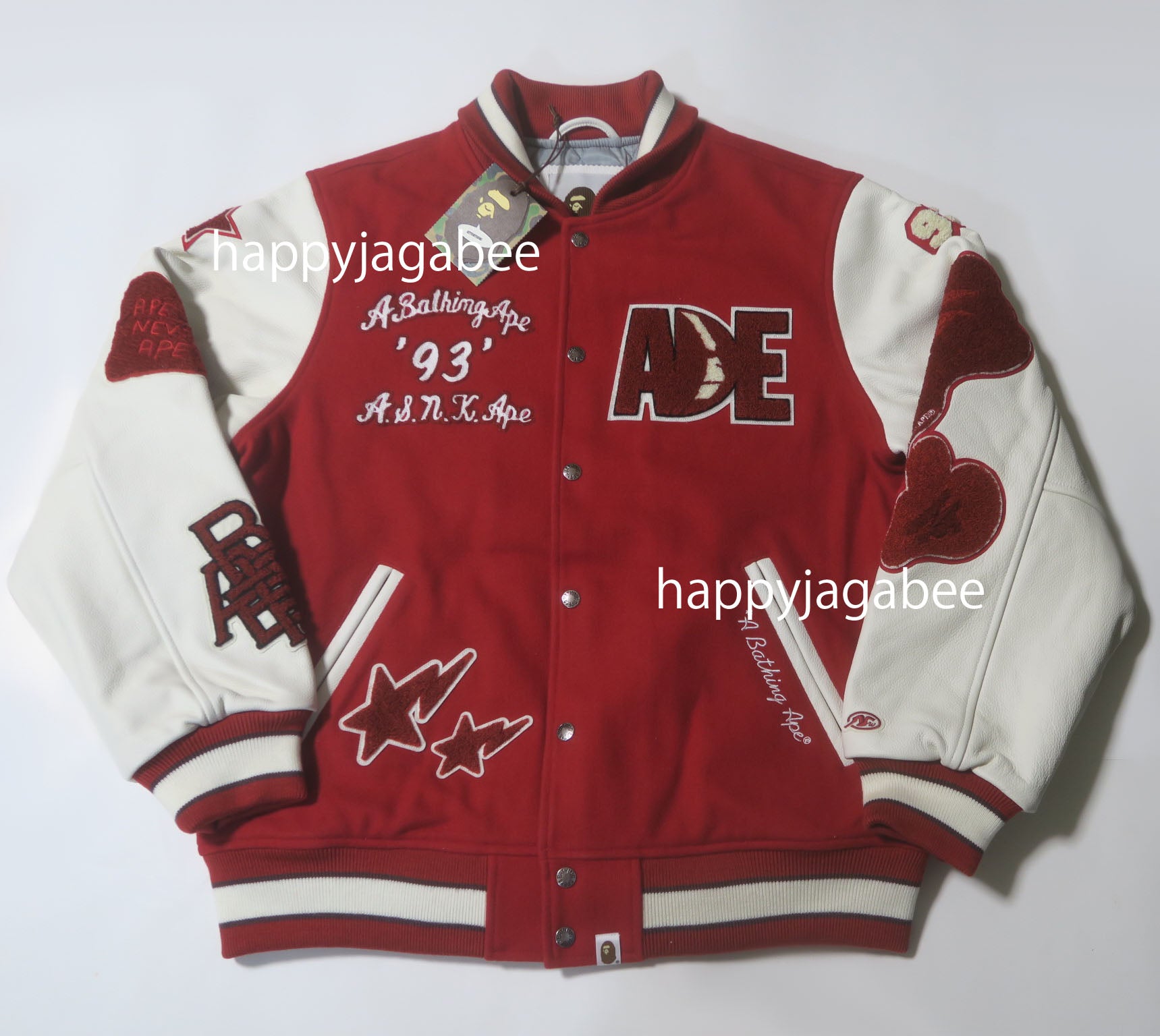 A BATHING APE BAPE MULTI MOTIF VARSITY JACKET