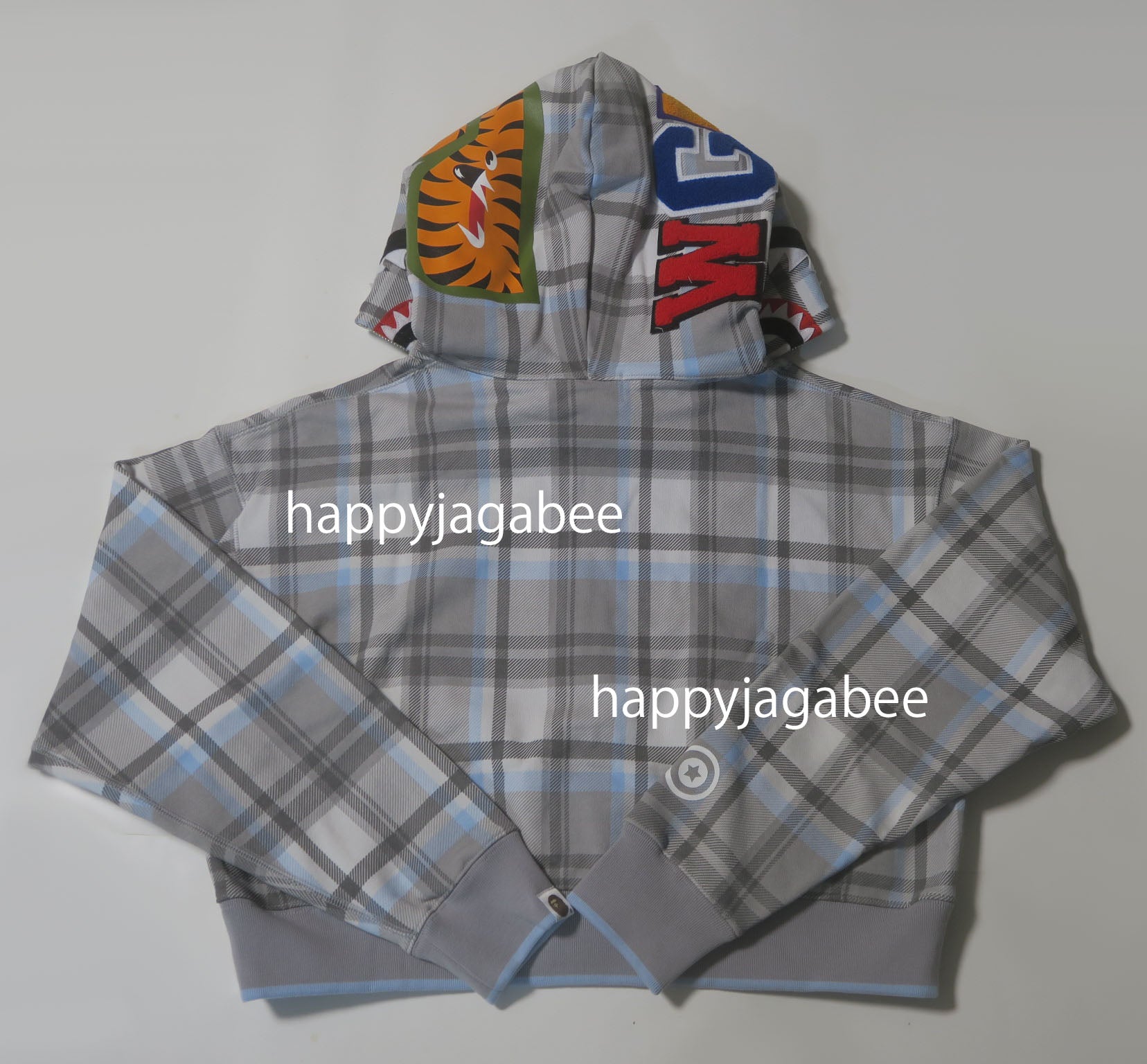 A BATHING APE Ladies' BAPE CHECK CROPPED SHARK FULL ZIP HOODIE