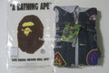 A BATHING APE BAPE KIDS SHARK BAPE EMBLEM DENIM JACKET PRINT ZIP HOODIE