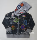 A BATHING APE BAPE KIDS SHARK BAPE EMBLEM DENIM JACKET PRINT ZIP HOODIE