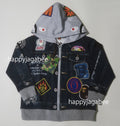 A BATHING APE BAPE KIDS SHARK BAPE EMBLEM DENIM JACKET PRINT ZIP HOODIE