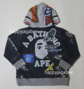 A BATHING APE BAPE KIDS SHARK BAPE EMBLEM DENIM JACKET PRINT ZIP HOODIE