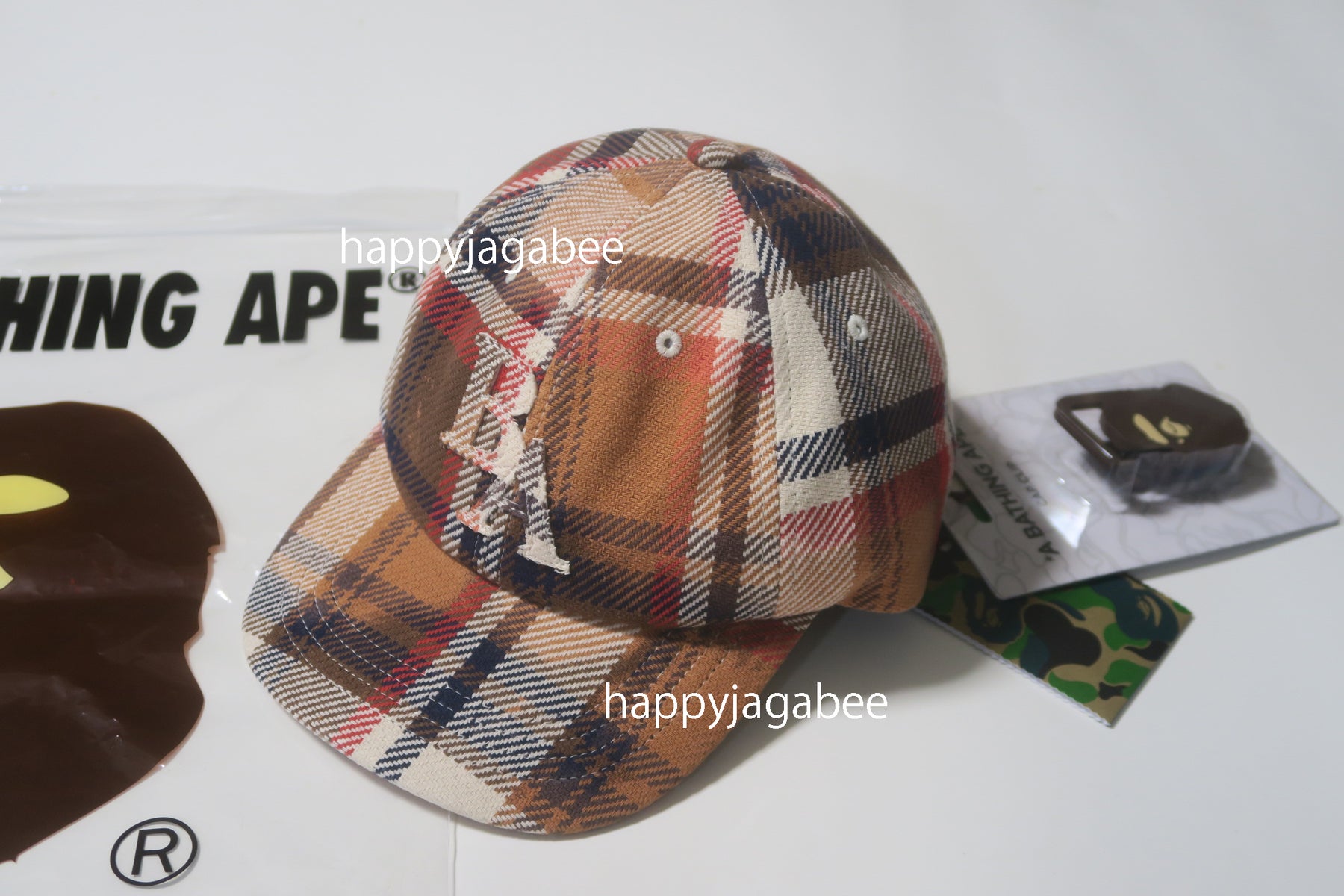 A BATHING APE BLEACH BAPE CHECK PANEL CAP