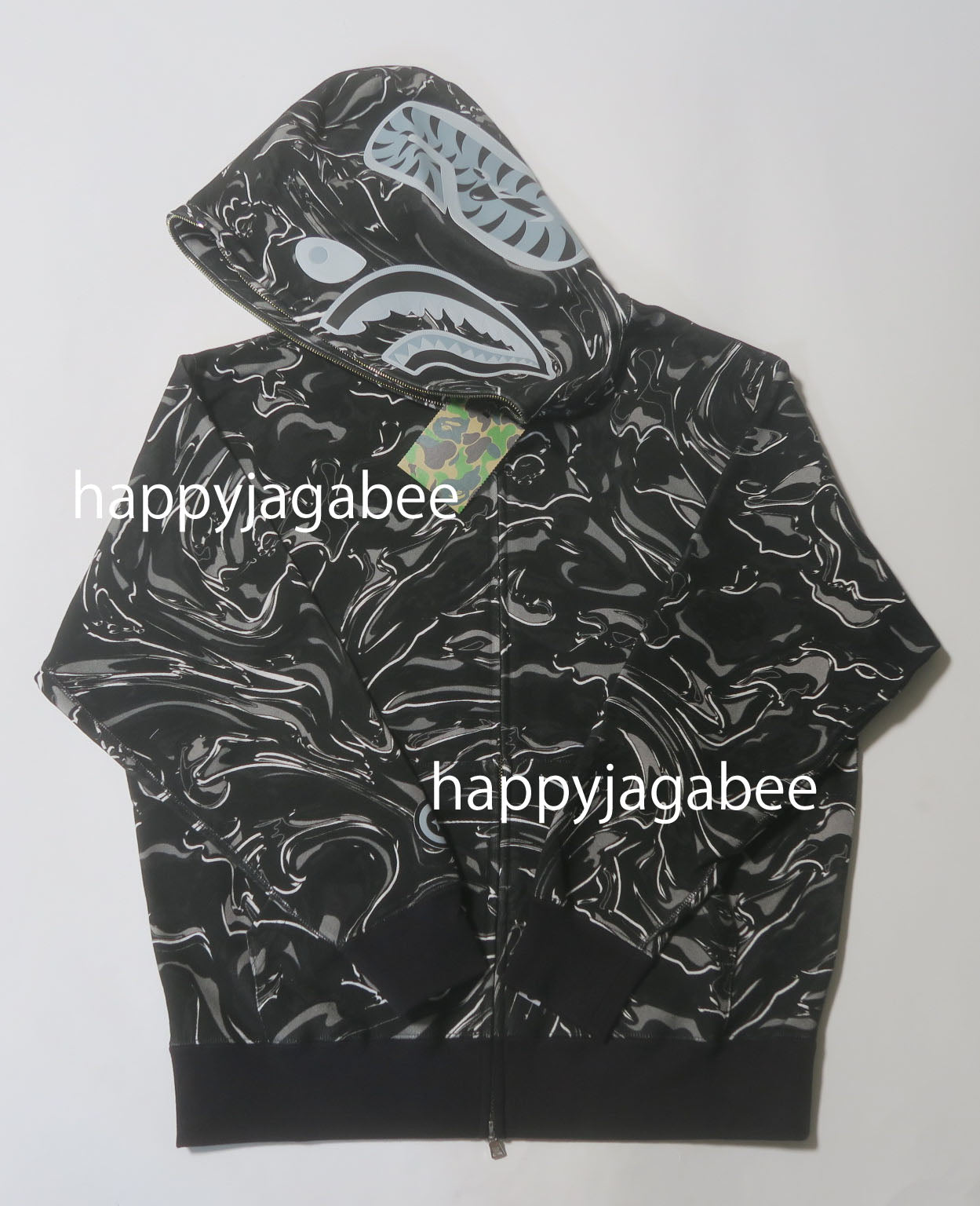 A BATHING APE MARBLING CAMO SHARK RELAXED FIT FULL ZIP HOODIE happyjagabee store