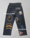 A BATHING APE BAPE KIDS BAPE EMBLEM DENIM PRINT SWEAT PANTS