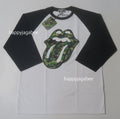 A BATHING APE BAPE x THE ROLLING STONES APE CAMO TONGUE 3/4 SLEEVE RAGLAN TEE