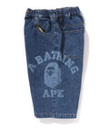 A BATHING APE BAPE KIDS COLLEGE MIDDLE LENGTH 10OZ DENIM SHORTS