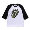 A BATHING APE BAPE x THE ROLLING STONES APE CAMO TONGUE 3/4 SLEEVE RAGLAN TEE