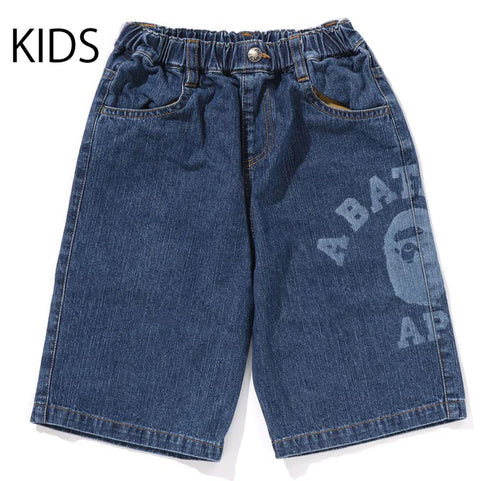 A BATHING APE BAPE KIDS COLLEGE MIDDLE LENGTH 10OZ DENIM SHORTS