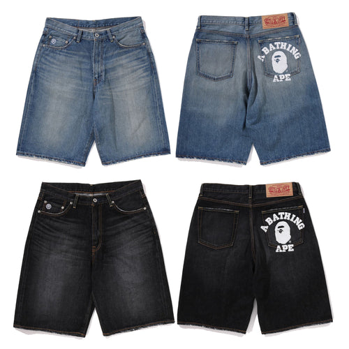 A BATHING APE COLLEGE RELAXED FIT 13OZ DENIM SHORTS