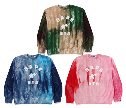 A BATHING APE ICE DYE BAPE STA COLLEGE RELAXED FIT CREWNECK