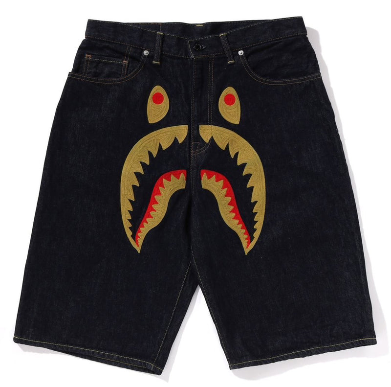 A BATHING APE SHARK DENIM SHORTS