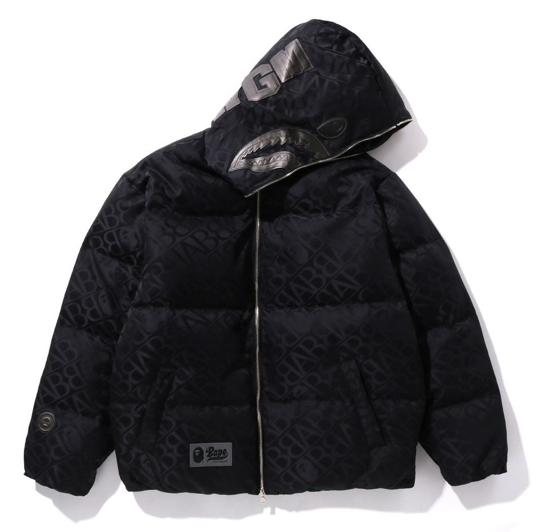 A BATHING APE SPORT MONOGRAM SHARK HOODIE PUFFER DOWN JACKET