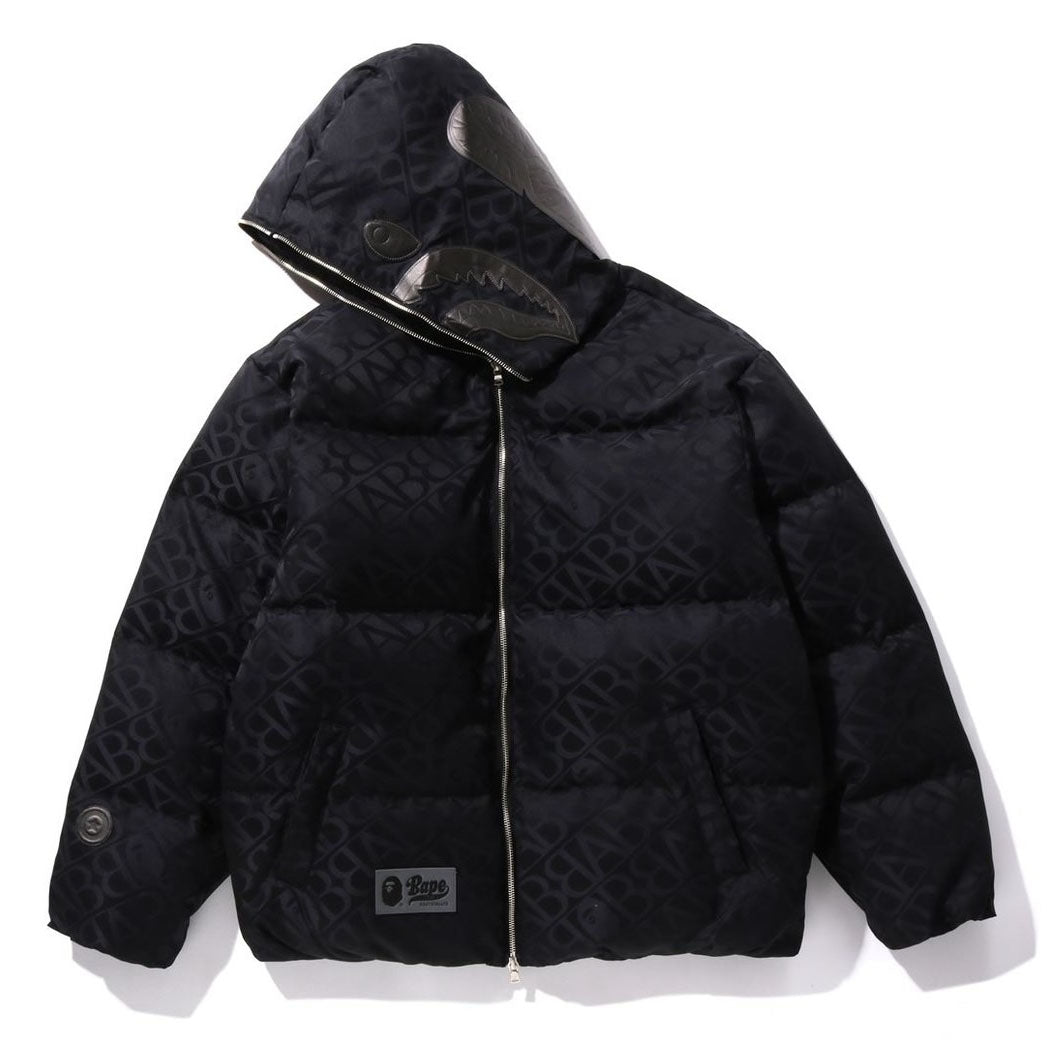 A BATHING APE SPORT MONOGRAM SHARK HOODIE PUFFER DOWN JACKET