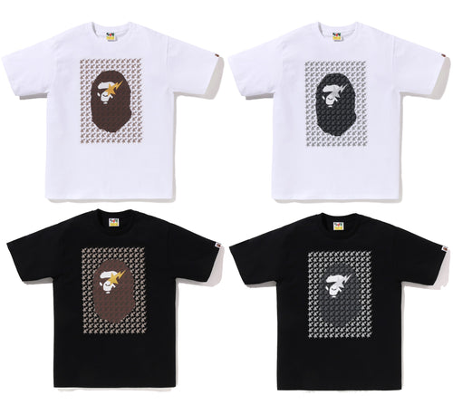 A BATHING APE STA HOUNDSTOOTH APE HEAD TEE