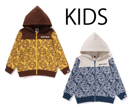 A BATHING APE BAPE KIDS BANANA MILO KNIT JACQUARD ZIP HOODIE