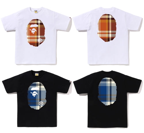 A BATHING APE BAPE CHECK BIG APE HEAD TEE