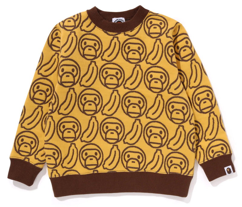 A BATHING APE BAPE KIDS BANANA MILO KNIT JACQUARD CREWNECK