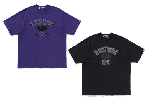 A BATHING APE GARMENT DYE RHINESTONE LOGO RELAXED FIT TEE