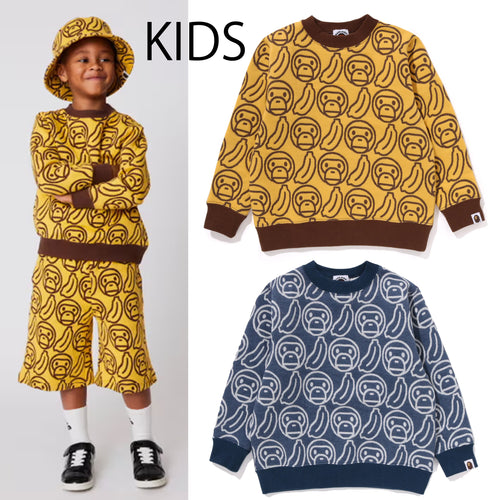 A BATHING APE BAPE KIDS BANANA MILO KNIT JACQUARD CREWNECK