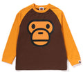 A BATHING APE BAPE KIDS MILO FACE RAGLAN L/S TEE