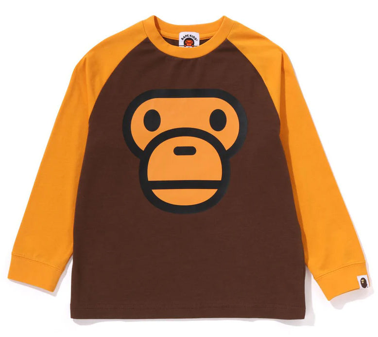 A BATHING APE BAPE KIDS MILO FACE RAGLAN L/S TEE