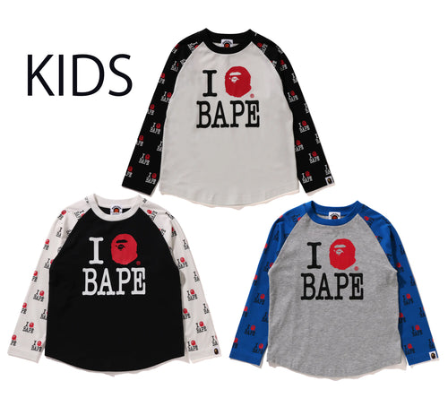 A BATHING APE BAPE KIDS I LOVE BAPE REGLAN L/S TEE