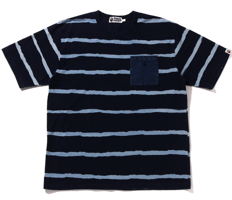 A BATHING APE INDIGO DISCHARGE PRINT RELAXED FIT TEE