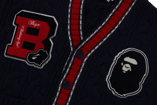 A BATHING APE COLLEGE BADGES KNIT CARDIGAN