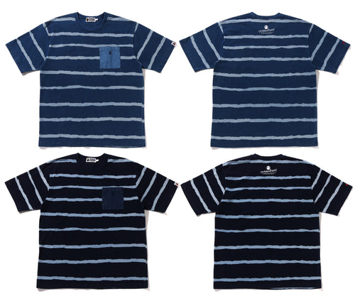 A BATHING APE INDIGO DISCHARGE PRINT RELAXED FIT TEE