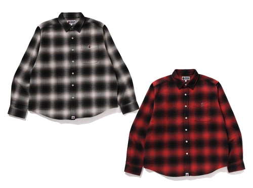 A BATHING APE ONE POINT OMBRE CHECK RELAXED FIT SHIRT