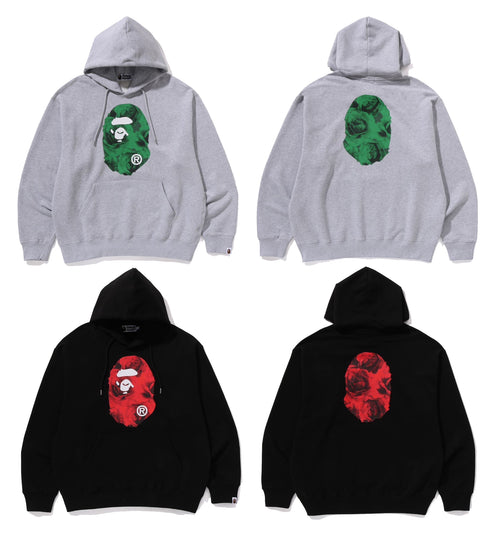 A BATHING APE FLORAL SOLID CAMO APE HEAD RELAXED FIT PULLOVER HOODIE