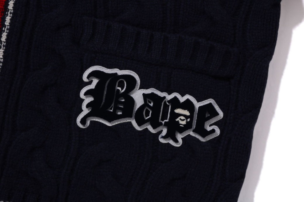 A BATHING APE COLLEGE BADGES KNIT CARDIGAN