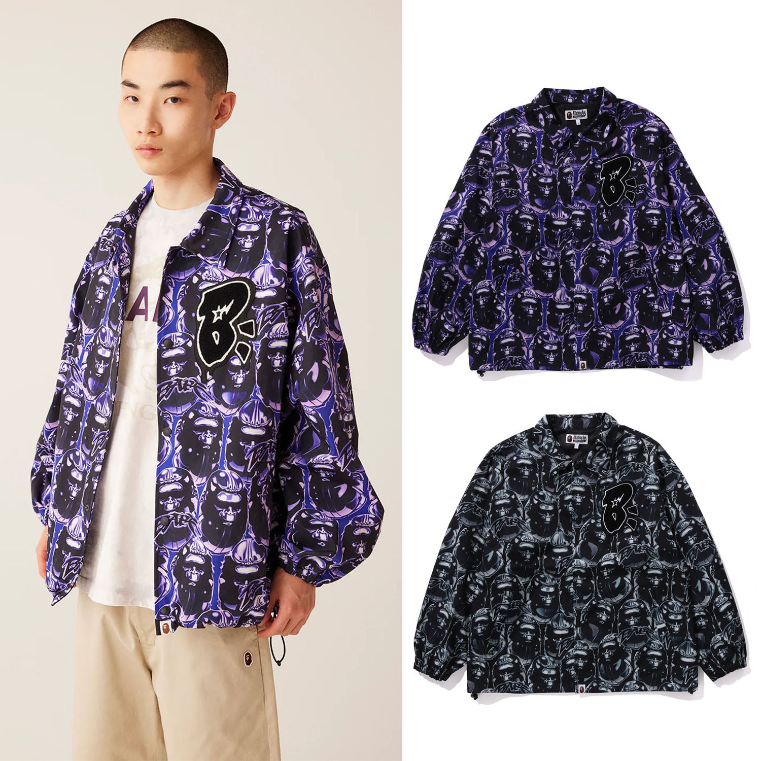 A BATHING APE APE HEAD GRAFFITI COACH JACKET ( RELAXED FIT