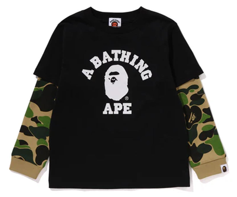 A BATHING APE BAPE KIDS ABC CAMO COLLEGE LAYERED SLEEVES LS TEE