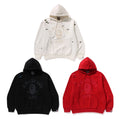 A BATHING APE DESTROYED COLLEGE RELAXED FIT LAYERED PULLOVER HOODIE